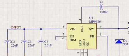 Schematic diagram of the 100V to 5V DC-to-DC Buck converter