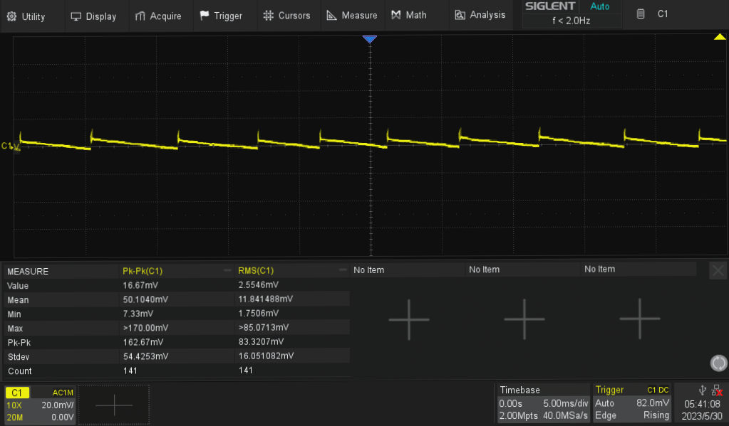 Output noise of the adjustable low EMI switching power supply project (no load)
