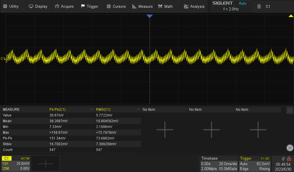 Output noise of the adjustable switching power supply project (max load, 2A)