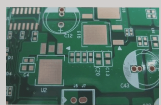 Green paint application for BGA PCB circuit board construction.